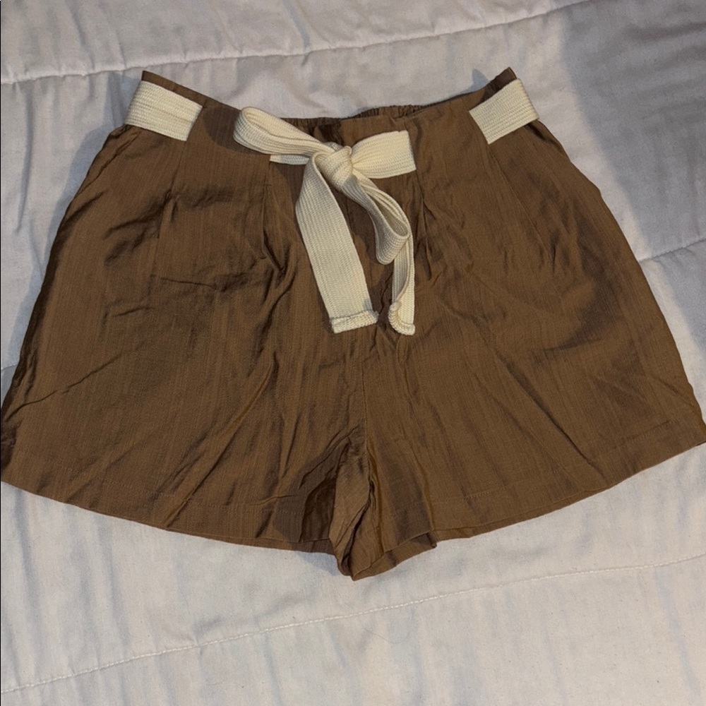 Women's Brown Shorts with Cream Tie